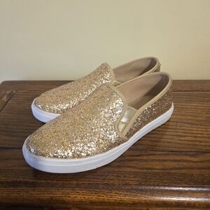 Gold Glitter Slip-On Sneakers